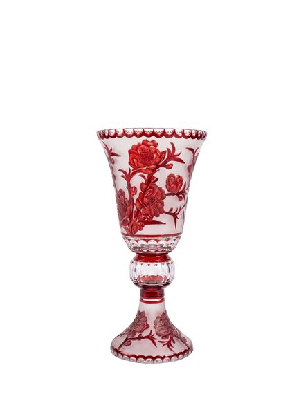 Şehver Kırmızı Desenli Kristal Vazo
