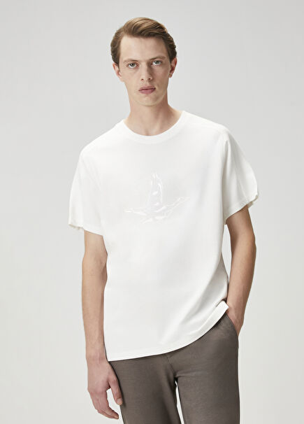 Beyaz Logo Baskılı T-shirt