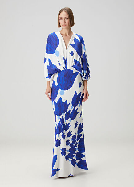 Theano White Blue Maxi Dress