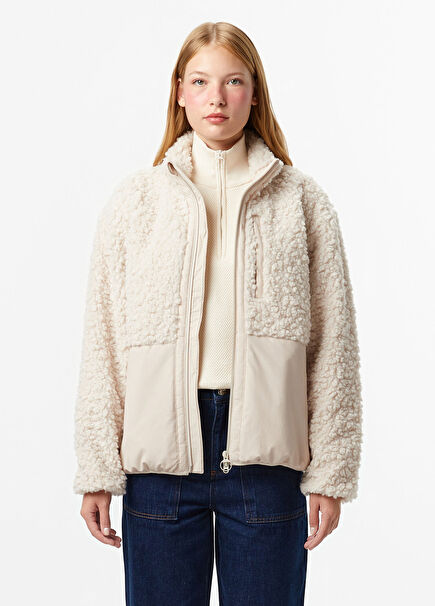 Beyaz Dik Yaka Kadın Ceket