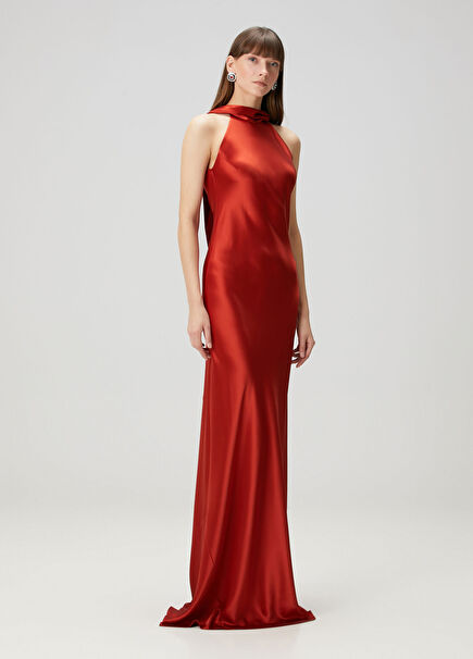Sienna Brick Maxi Satin Evening Dress