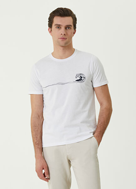 Beyaz Sörf Adan Baskılı T-shirt