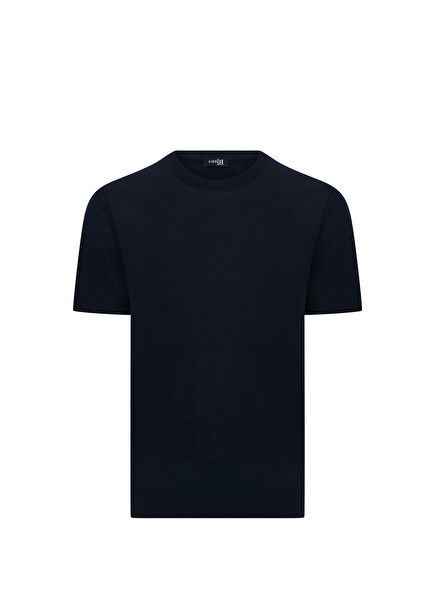 Lomagna Navy Blue Wool Short Sleeve Men's Knitwear