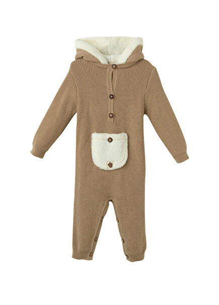 Sütlü Kahve Organik Pamuk Kanguru Cepli Erkek Bebek Tulum