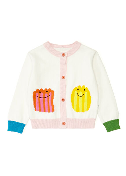 Krem Jakarlı Kız Bebek Hırka