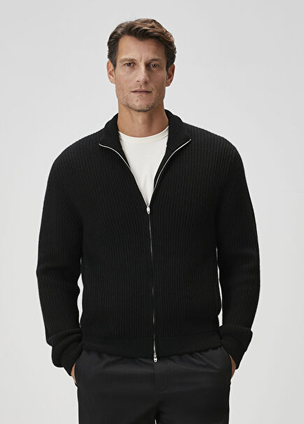 Matt Black Cashmere Knit Cardigan