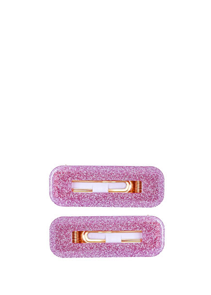 Pink Rectangel Pembe Akrilik Simli Uzun Kız Çocuk Toka 