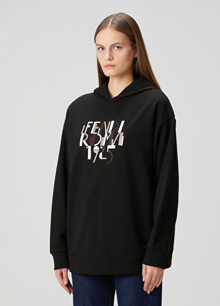 Oversize Siyah Kapüşonlu Sweatshirt