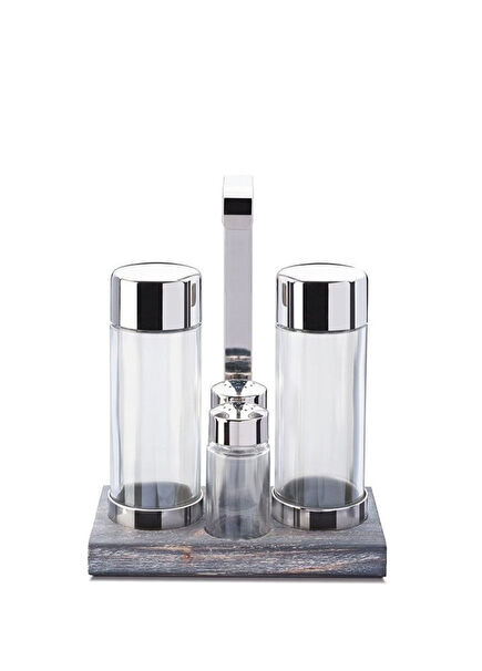 4-Piece Oil and Spice Rack Set with Silver Stand