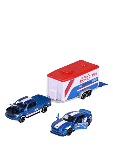 Ford Performance F-150 Raptor Racing Trailer Set with Ford Mustang GT and Trailer