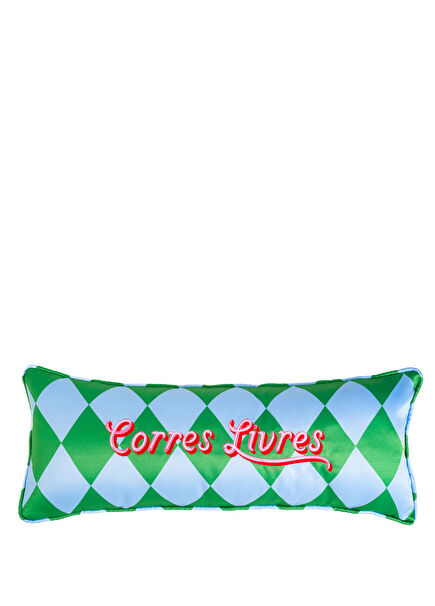 Prusa Green Blue Digital Printed Embroidered Pes Filled Throw Pillow 20 x 55 cm