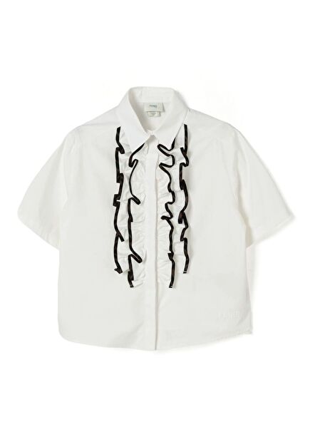 White Ruffle Detail Girls Shirt