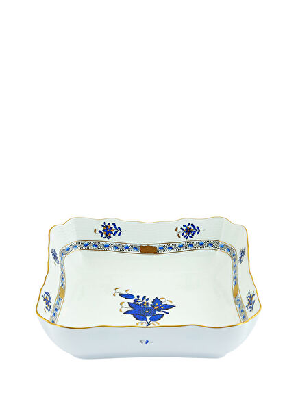 Apponyi Lacivert Desenli Porselen Kare Servis Kasesi 21,5 cm