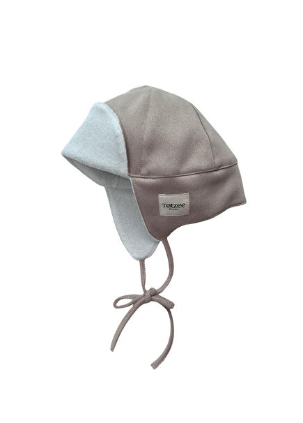 Latte Bej Scuba Süet Kulaklı Unisex Bebek Şapka