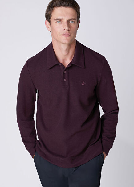 Comfort Fit Mürdüm Polo Yaka Sweatshirt