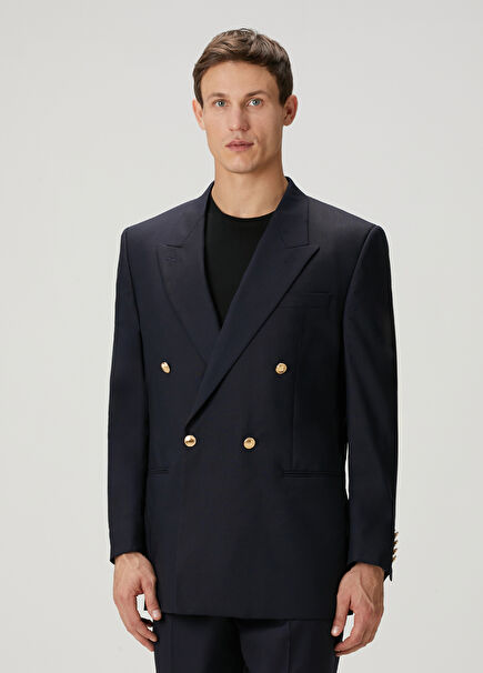 90'S DB Club Navy Blue Wool Double-Breasted Jacket