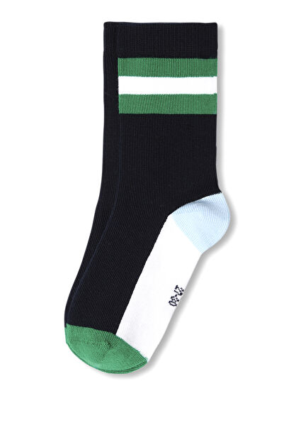 Navy Blue Green Intarsia Knitted Boys' 2-Pack Socks