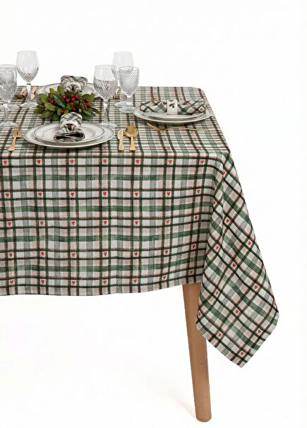 Green Plaid Patterned Christmas Tablecloth