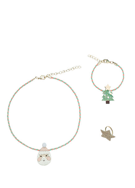 Christmas Christmas Themed Necklace Bracelet and Ring 3-Piece Girls' Jewelry Set