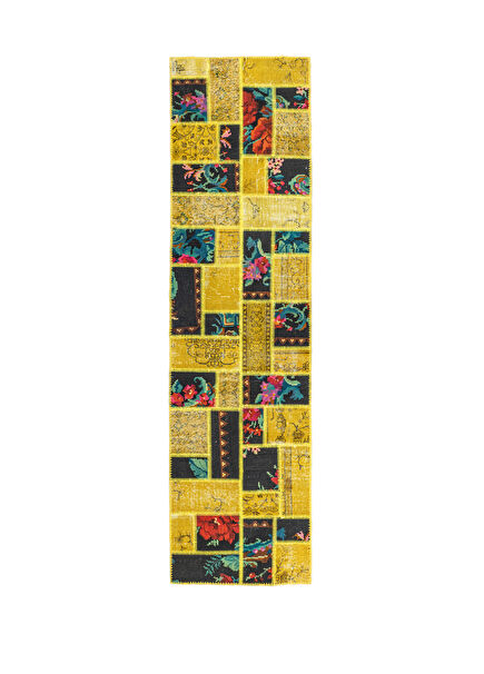 Prunus Karabağ Kilim Parçalı Sarı Patchwork Yolluk 81x309 cm