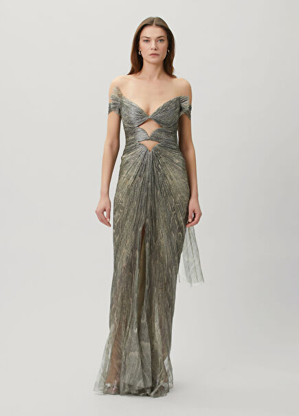 Catarina Mink Patterned Grey Maxi Evening Dress
