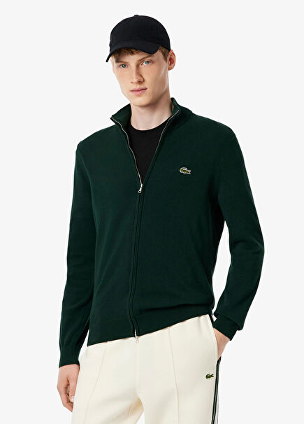 Green Organic Cotton Zippered Regular Fit Men's Cardigan