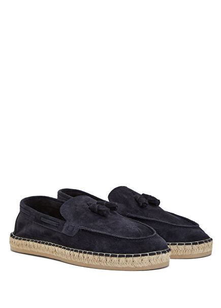 Navy Blue Tassel Detailed Men's Leather Espadrille
