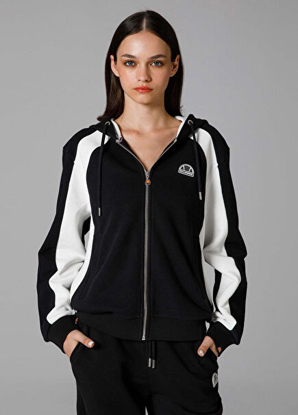 Siyah Fermuarlı Kapüşonlu Kadın Spor Sweatshirt