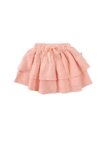 Pembe Organik Pamuk Müslin Katlı Kız Çocuk Etek