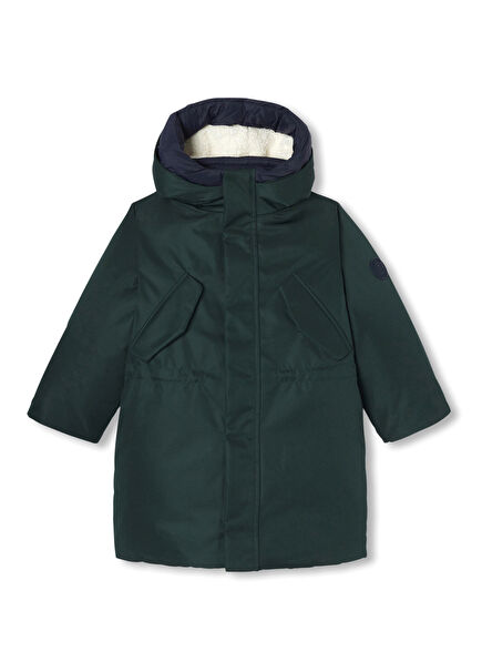 Koyu Yeşil Kapüşonlu Erkek Çocuk Teknik Mont