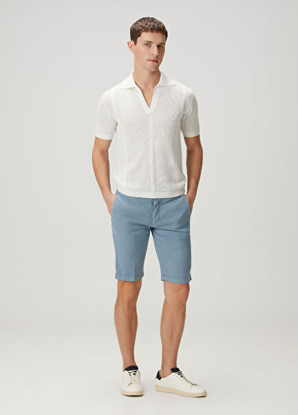 Blue Linen Bermuda