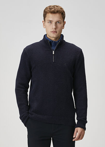 Lacivert Bukle Örgülü Kazak