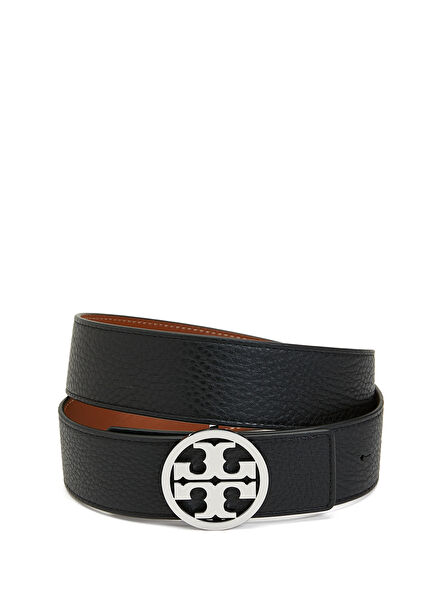 Black Silver Womens Leather Belt