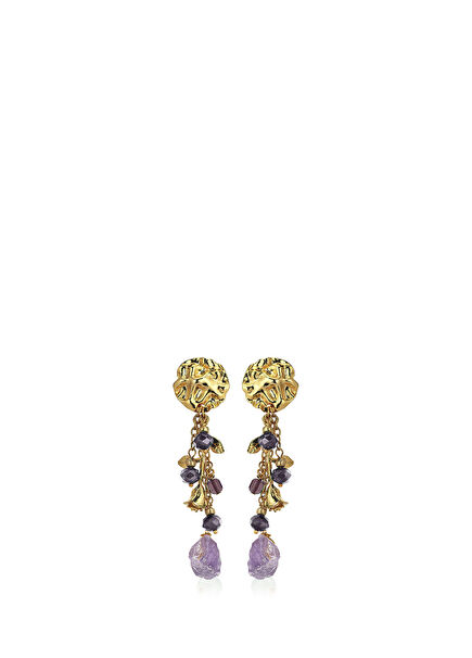 Prima Amethyst 24 Ayar Altın Kaplama Kadın Küpe