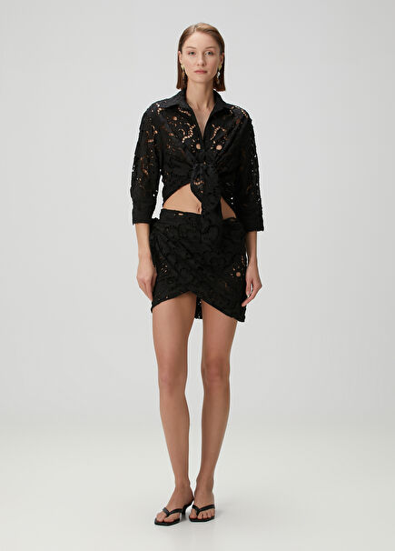 Sun Eyelet Siyah Mini Etek