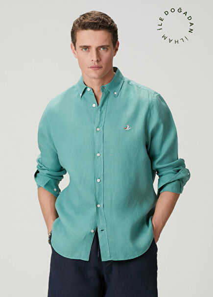 Mint Comfort Fit Keten Gömlek