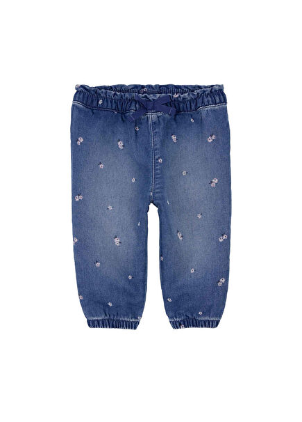 Çiçek Desenli Kız Bebek Kot Jogger Pantolon