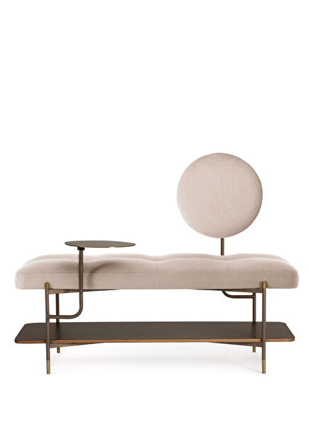 Arasta Gold Detailed Brown Cream Metal Legged Bench