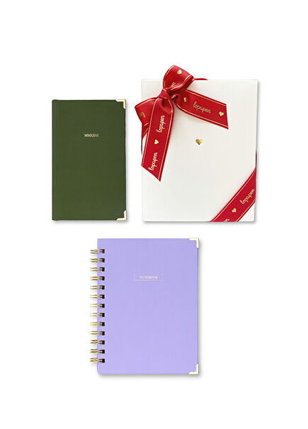 Spiral Lilac Notebook and Green Agenda Gift Set