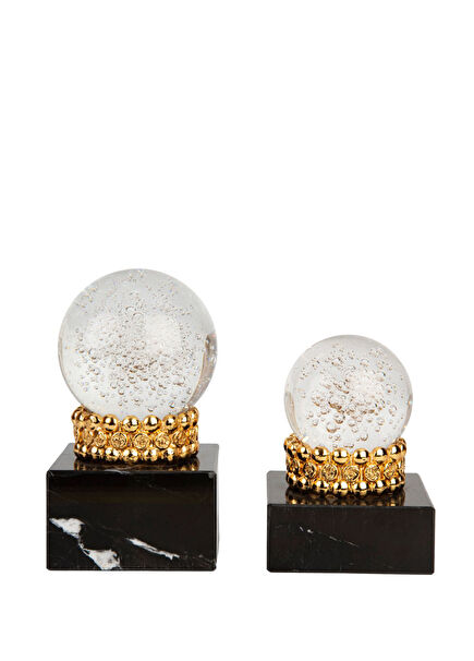 Gilded Black Gold Marble Sphere 2 Pieces Decorative Object