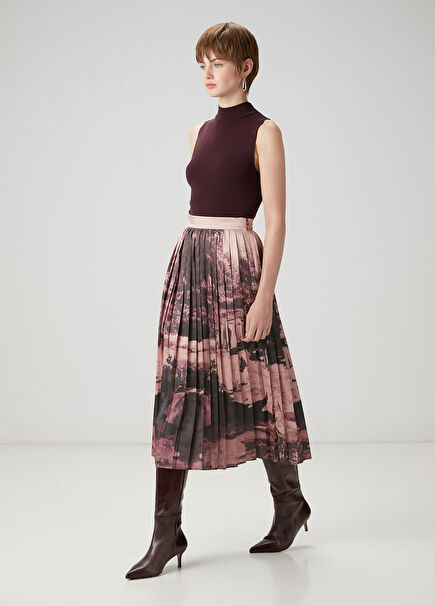 Pink Pleated Midi Skirt