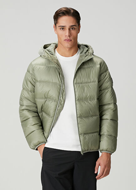 Yeşil Kapüşonlu Puff Mont