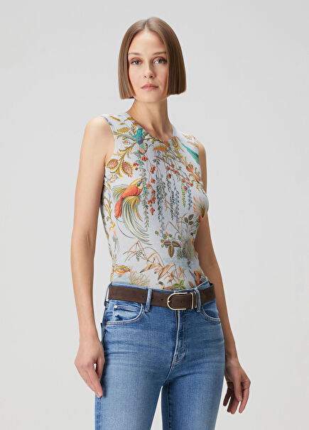 Mavi Şal Desenli İpek Triko