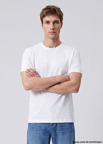 Relaxed Fit Off White Ribbed T-Shirt