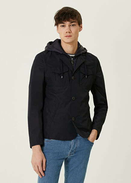 Navy Blue Hooded Jacket