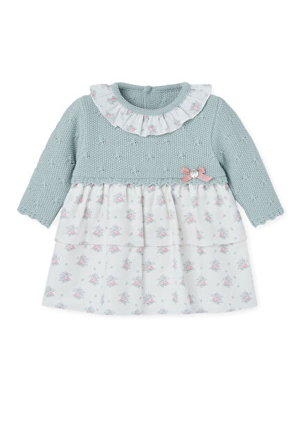 Green Cotton Long Sleeve Baby Girl Dress