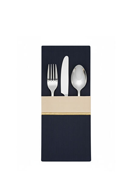 Midnight Shine Navy Blue Detailed Cotton 4-Piece Cutlery Pouch Set
