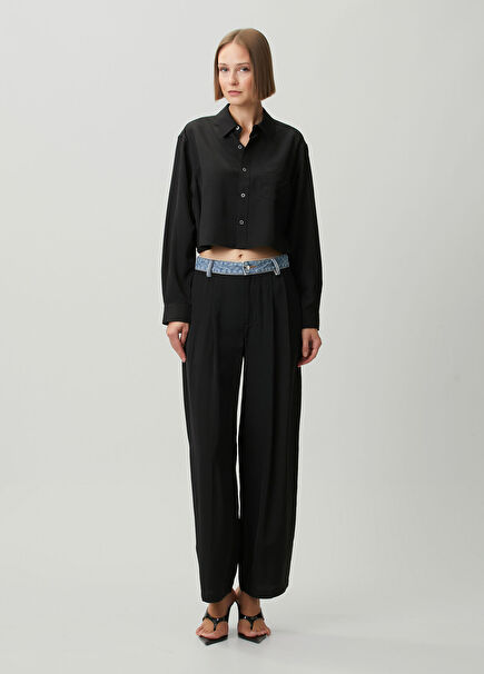 Siyah Denim Detaylı Pantolon