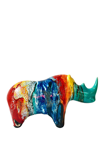 Multicolored Medium Rhinoceros Ceramic Object