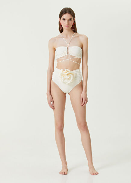 Ekru Çiçek Detaylı Bikini Altı